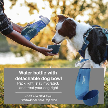Gourd 2 in 1 Dog Travel Water Bottle, Pet Water Bottle, Portable Water Dish for Dogs, Detachable Bowl, PVC/BPA Free, Dishwasher Safe, Holds 24 Oz